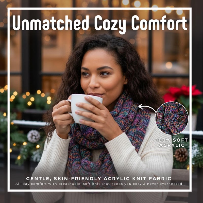 Funky Junque Infinity Scarf for Women â€“ Oversized Wrap, Chunky Layer, Colorful Sweater Accessory, Winter Styles, Fall Fashion - Jet Black Kaleidoscope Tricolor Mix - Image 2